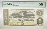 1863 $5 CSA PMG 58  VERY FRESH PAPER