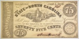 1863 75 CENTS STATE OF NC CIVIL WAR ISSUED