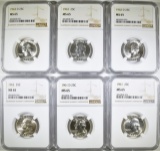 6 WASHINGTON QUARTERS ALL NGC MS-65