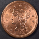 1852 LARGE CENT CH BU RED, CLEANED