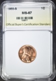 1955-S LINCOLN CENT NGC MS-67 RD