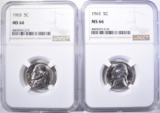 2-1965 NICKELS NGC MS -66