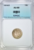 1916-D MERCURY DIME, EMGC AU/BU