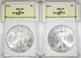 2-2010 AMERICAN SILVER EAGLES, OBCS PERFECT GEM BU