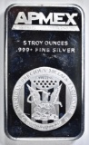 FIVE OUNCE .999 SILVER BAR, AMPEX