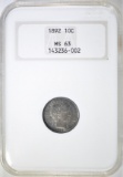 1892 BARBER DIME  NGC MS-63