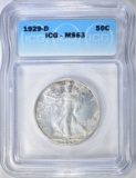 1929-D WALKING LIBERTY HALF DOLLAR ICG MS-63