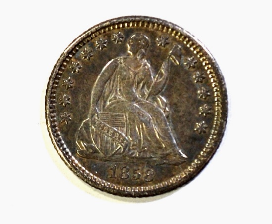 1858-O SEATED HALF DIME, AU/BU