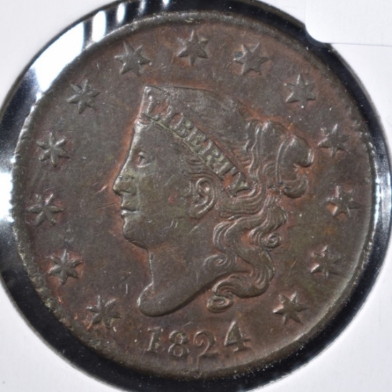 1824 LARGE CENT, VF/XF