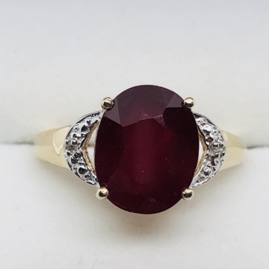 GOLD PLATED SIL RUBY DIAMOND RING SIZE 9