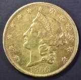 1866 $20.00 GOLD LIBERTY WITH MOTTO, AU+
