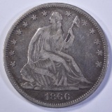 1866 SEATED HALF DOLLAR, XF