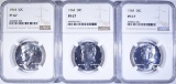 (3) 1964 KENNEDY HALF DOLLARS  NGC PF-67