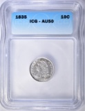 1835 BUST DIME, ICG AU-50