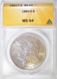 1883-O MORGAN DOLLAR, ANACS MS-64