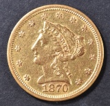 1870-S GOLD $2.5  BU  OLD CLEANING