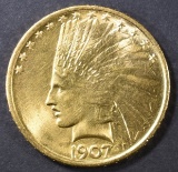 1907 GOLD $10  NO MOTTO  GEM BU