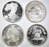 4-DIFFERENT ONE OUNCE .999 SILVER ROUNDS