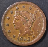 1853 LARGE CENT AU RIM BUMP REV