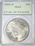 1882-S MORGAN DOLLAR PCGS MS-65 RATTLER HOLDER