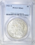 1921-S MORGAN DOLLAR PCGS MS-63