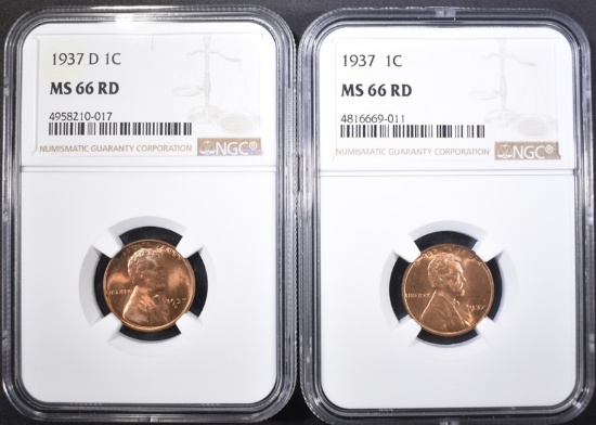1937 & 37-D LINCOLN CENTS NGC MS-67 RED