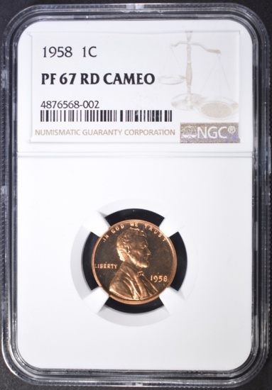 1958 LINCOLN CENT, NGC PF-67 RED CAMEO