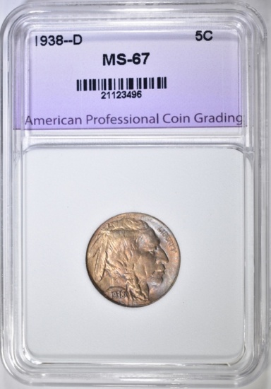 1938-D BUFFALO NICKEL, APCG SUPERB GEM BU