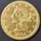 1844-O $5 GOLD LIBERTY  AU