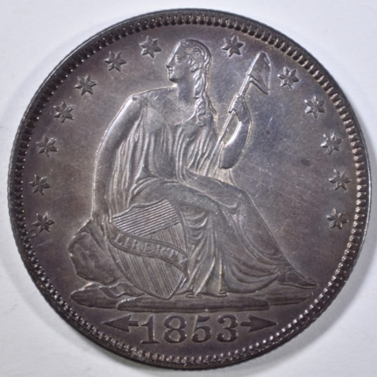 1853 ARROWS & RAYS SEATED HALF DOLLAR CH BU