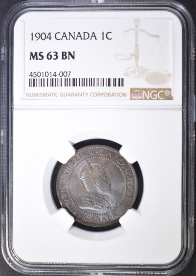 1904 ONE CENT CANADA  NGC MS-63 BN