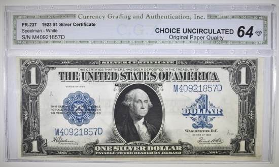 1923 $1 SILVER CERTIFICATE CGA CH UNC OPQ