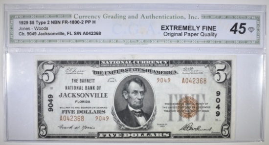 1929 TYPE 2 $5 NATIONAL CURRENCY CGA XF OPQ