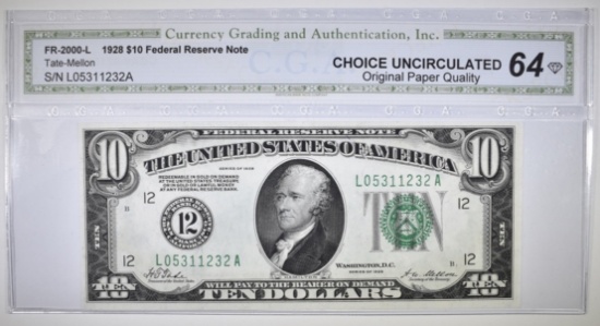 1928 $10 FEDERAL RESERVE NOTE CGA CH UNC OPQ