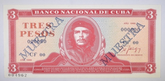 1986 3 GOLD PESOS CUBA GEM CU