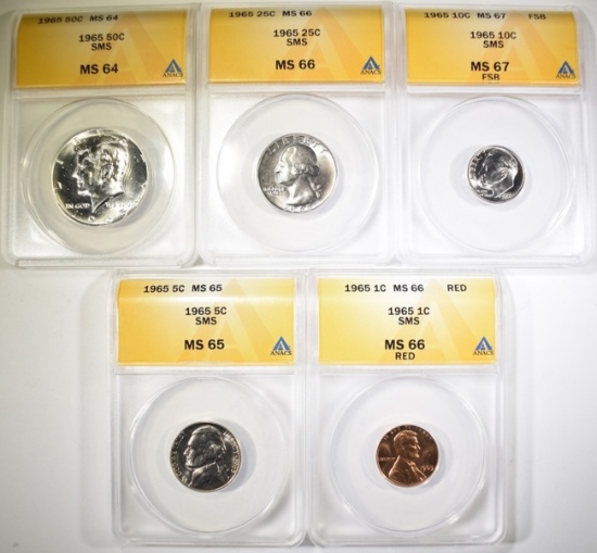 1965 SMS COINS SET ALL ANACS GRADED: