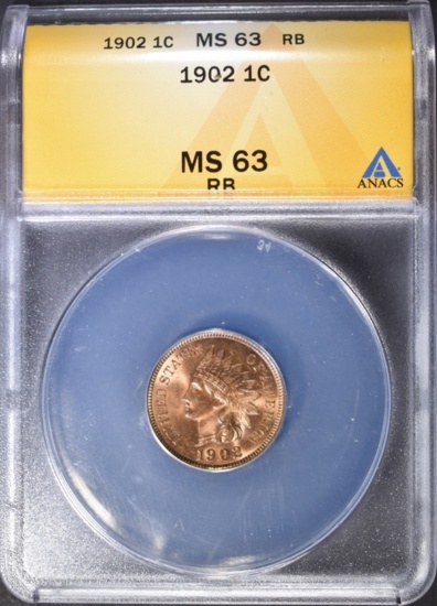 1902 INDIAN HEAD CENT  ANACS MS-63 RB