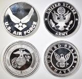 ARMY,NAVY, AIR FORCE & MARINES 1oz SILVER ROUNDS