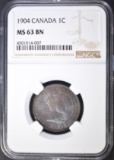 1904 ONE CENT CANADA  NGC MS-63 BN