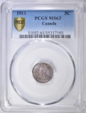 1911 5 CENT CANADA PCGS MS-63 GOLD SHIELD