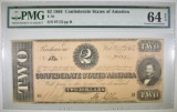 1864 $2 CONFEDERATE STATES OF AMERICA PMG 64 EPQ