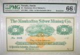 1870'S $5 MANHATTAN SILVER MINING CO.  PMG 66 EPQ