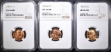 1937-D, 52-D & 57-D LINCOLN CENTS, NGC MS-66 RED