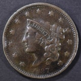 1837 LARGE CENT, XF