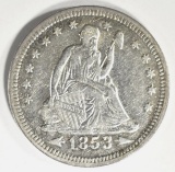1853 ARROWS & RAYS SEATED QUARTER, XF