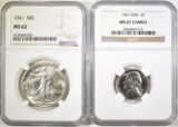 2 NGC GRADED COINS; 1967 SMS JEFFERSON NICKEL