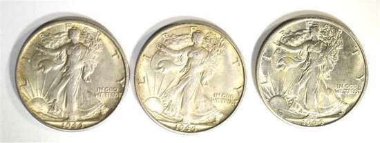 3-CH BU 1944-S WALKING LIBERTY HALF DOLLARS