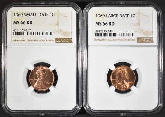 1960 SD & LD LINCOLN CENTS, NGC MS-66 RED