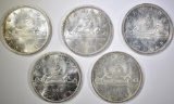 5-BU 1966 CANADIAN SILVER DOLLARS