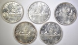 1953, 57, 59, 60 & 62 BU CANADIAN SILVER DOLLARS